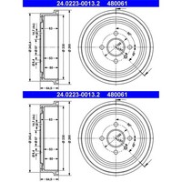 2X ATE 230,0Mm Bremstrommeln Hinten Passend FÜR Opel Astra Combo Vectra