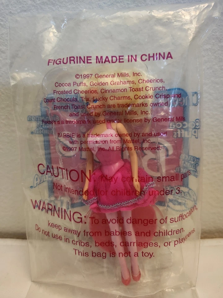 Nuevo Sellado 1997 General Mills Cereal Barbie Muñeca Figura 4 Pulgadas Vestido Rosa Foto 2 de 3