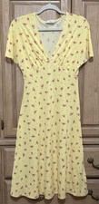 Mango MNG Pink Yellow FLORAL DRESS Women’s Size 2 Midi V Neckline Fit & Flare