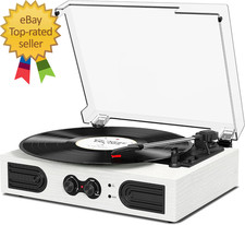 Vinyl Record Player with Built-In Speakers Vintage 3-Speed Turntable Bass/Treble