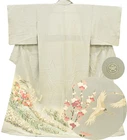 JAPANESE VINTAGE KIMONO SILK SYNTHETIC JACKET ROBE TOMESODE REMAKE 3mt3616