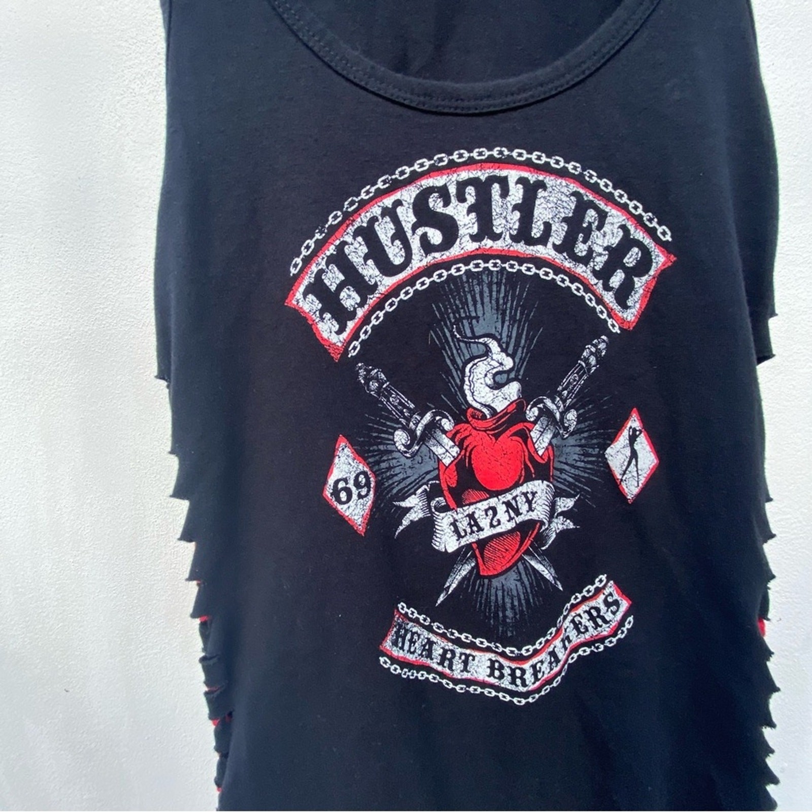 Y2K Hustler Black & Red Heartbreakers Graphic Tank Top Size Small