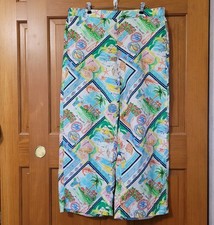 Talbots Women’s XL Wide Leg Ankle Pants Linen Blend Summer Vista Print