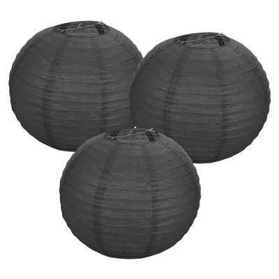 3Pcs Decorative Hanging Round Paper Lanterns 40cm/16'', Black