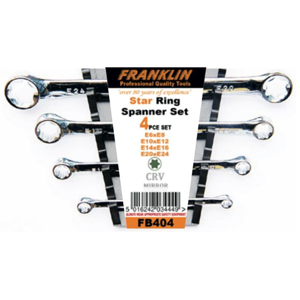 E6-E24 E-Torx Ring Spanner Set 4 Piece Franklin Tools FB404