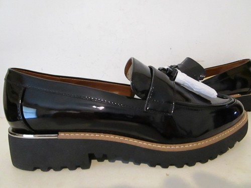 Franco Sarto Carolynn Faux Black Patent Leather Lug Tassel Loafers Size 8.5 W - Picture 3 of 6