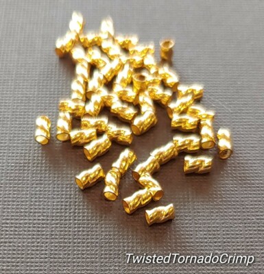 Twisted Tornado Crimp  24kt. Gold ULTRAPLATE  .019 3mm (Pk 50). Made in USA.