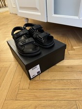 CHANEL dad sandals Black Leather Size 37.5 With Original Receipt