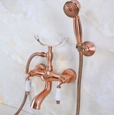 Antique Red Copper Wall Mount Bathroom Clawfoot Bath Tub Faucet W/ Hand Shower