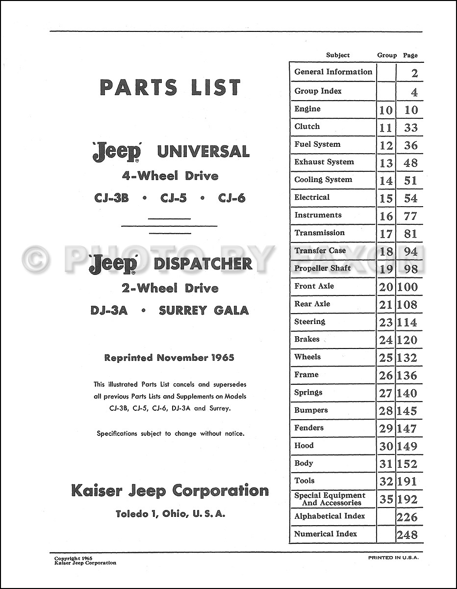 19531961 Jeep CJ Master Parts Catalog CJ3B CJ5 CJ6 DJ3A 3B 5 6