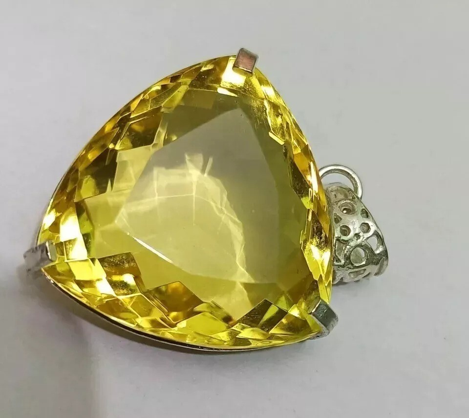 Natural 95 Ct Brazilian Yellow Citrine 925 Solid Silver Pendant Loose Gemstone