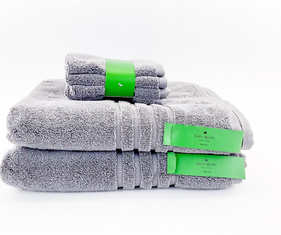 kate Spade 6 Towels 2 Bath 4 Washcloth 100% Cotton Oeko Tex Gray New