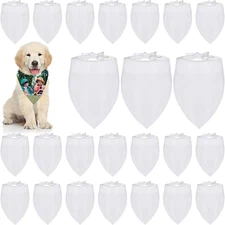 24 Pieces Sublimation Blank Dog Bandanas Solid White DIY Pet Bandanas Triangle S