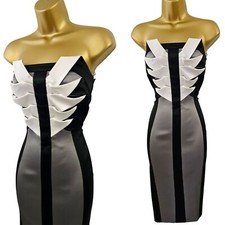 Karen Millen 10 UK Vintage Black Grey Origami Satin Twisted Corset PencilDress