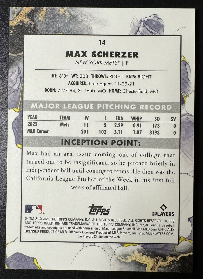 2023 Topps Inception Max Scherzer Green Parallel 14 New York Mets | eBay