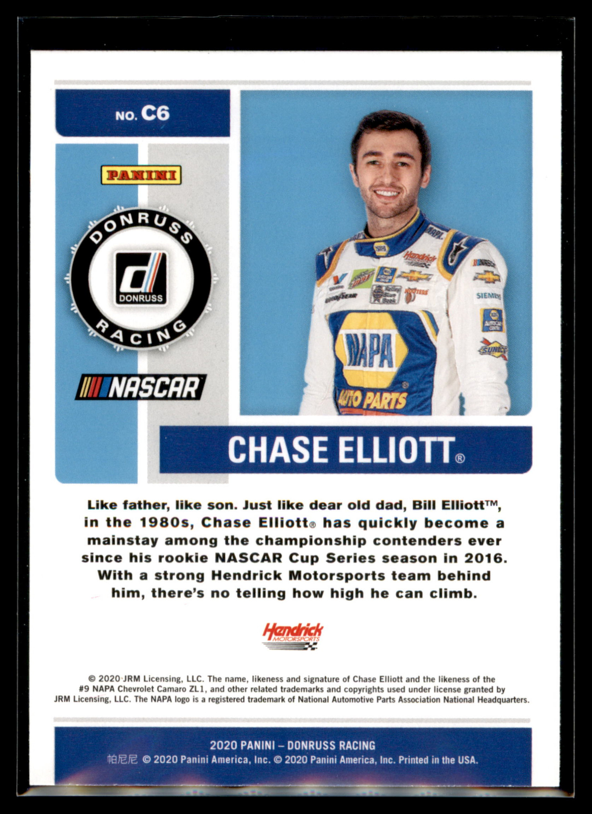 2020 Donruss Racing NASCAR Contenders Insert C6 Chase Elliott Quantity