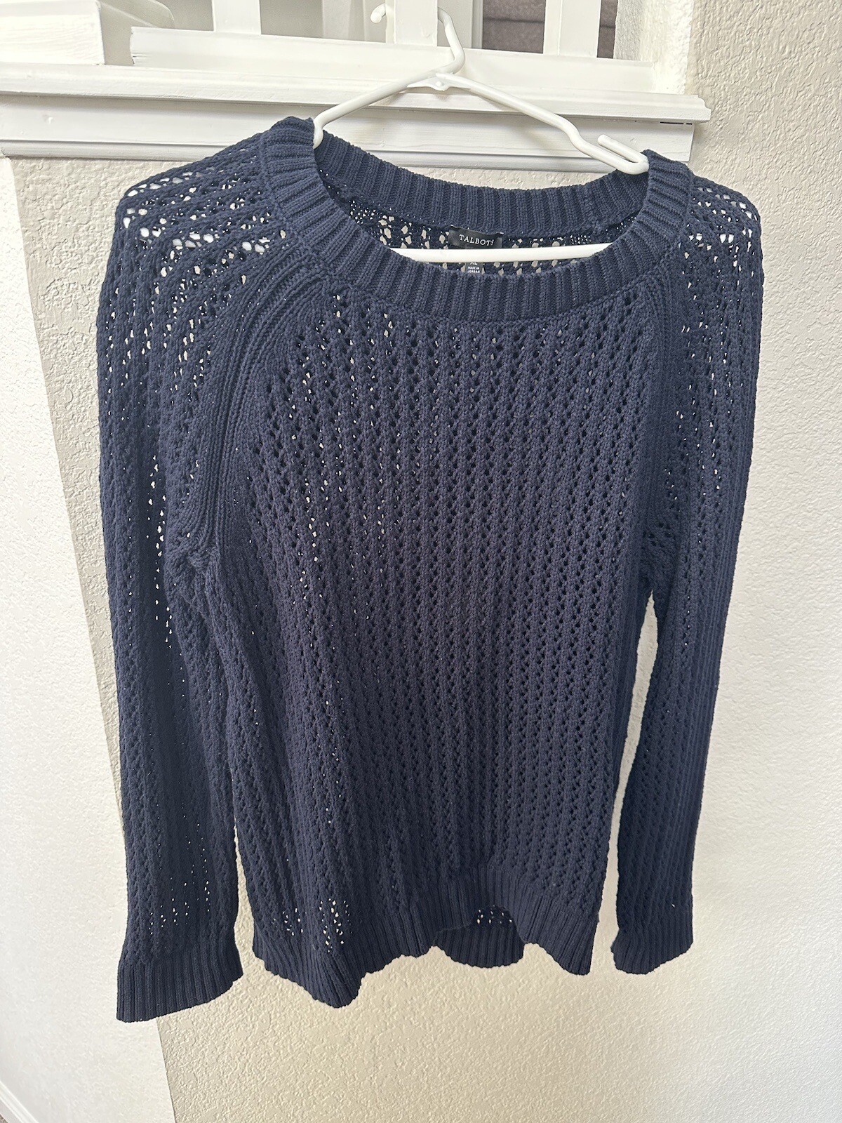 Talbots Solid Navy Blue Cable Knit Crew Neck Pull… - image 1