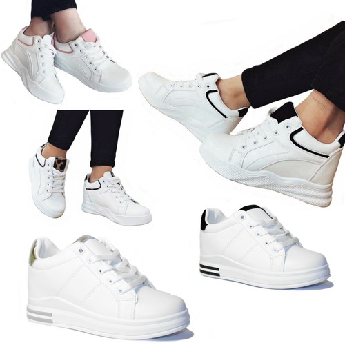 SCARPE Donna Sneakers Sportive Ginnastica Rialzo INTERNO Zeppa 7 cm D39 |  eBay