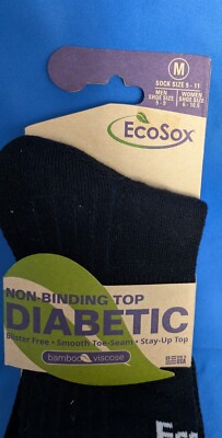 1 pair EcoSox DIABETIC Bamboo Viscose Crew black Medium New