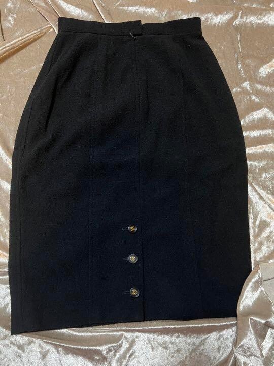CHANEL Back COCO Mark Button Knee Length Skirt Wo… - image 1