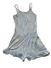 Flowers By Zoe Girls Adjustable Strap Ruffle Shorts Neon Splatter Romper Size 6x