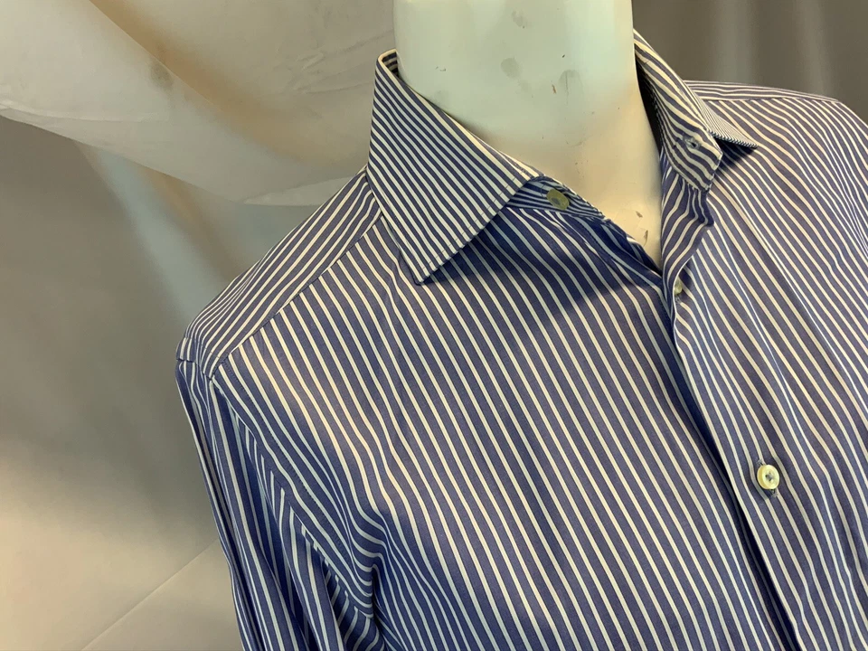 Camisa Zara Puño Francés 15.5 34 Azul Rayas Algodón Delgada Pavo Como Nueva YGI H0-189 Foto 3 de 4