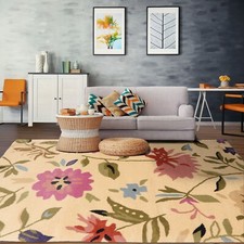 LoomBloom Multi Sizes Light Gold Hand Tufted Floral Wool Rug
