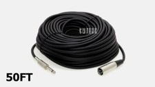 50FT XLR 3-Pin Male to 6.35mm 1/4" Mono Male Mic Microphone Sound Audio Cable