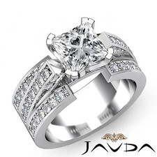 3 Row Pave Shank Princess Diamond Engagement White Gold Ring GIA F VS1 4.33 Ct