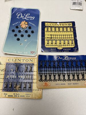 Vintage Sewing Notions Fasteners Hook & Eye Packages Clinton DeLong Made US