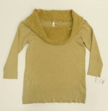NY Collection Women Top Eyelash Knit Off The Shoulder Sweater Gold Metallic