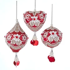 Ball Heart Teardrop Ornament Regal Red Silver Large Glitter 5-7" Set 3 Valentine