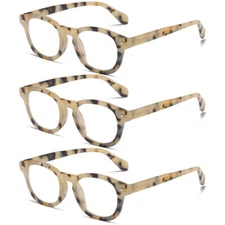 3 Pack Square Blue Light Blocking Reading Glasses Trendy Spring Hinge Readers