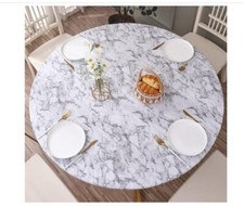 Round Vinyl Fitted Tablecloth with Flannel Backing Elastic Edge Design Table Cov
