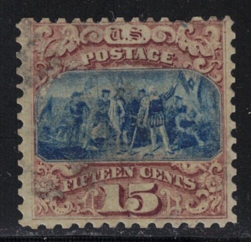 US Stamp Scott # 118 Brown and Blue 15cent Landing of Columbus - Used