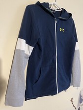 Boys Youth Under Armour Full Zip Hoodie Sweatshirt, Size YXL, Blue Gray