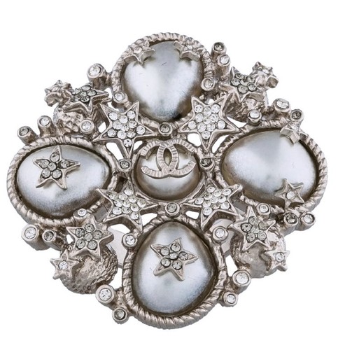 CHANEL 12P GROSSE PERLE UND KRISTALLVERZIERTER CC-RING, 6, SELTEN