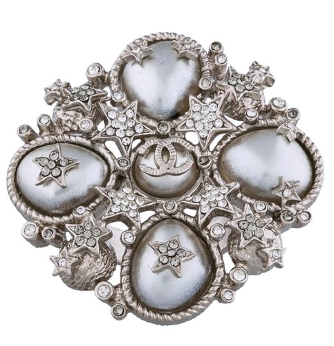 CHANEL 12P LARGE PEARL AND CRYSTAL EMBELLISHED CC RING,6,RARE - Afbeelding 1 van 6