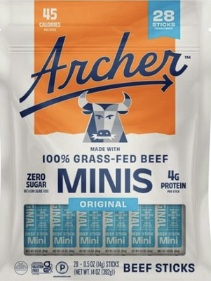 Archer Minis Original Grass-Fed Beef Sticks 28 Count 14oz Gluten Free Zero Sugar