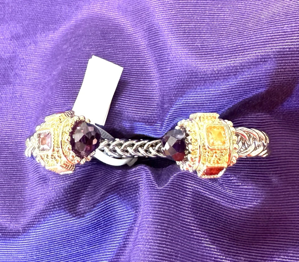 Brazalete Brazalete Amatista Trenzado Renacimiento Chapado en Rodio/14K Foto 2 de 3