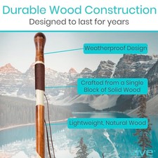 Wooden Walking Stick for Hiking - Durable Non-Slip Cane for Men Women - Handcr