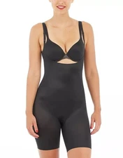 New $88 XL SPANX Thinstincts 2.0 Open Bust Mid-Thigh Bodysuit Very Black NWT