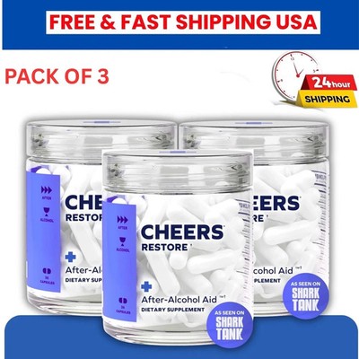 3 Bottles Cheers Restore Supplement w/ DHM + L-Cysteine - After-Alcohol Aid NEW