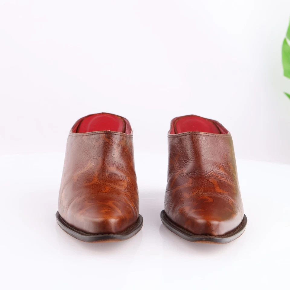 Donald Pliner Womens Perlie Mules Size 9 Brown Leather Pointed Shoes Block Heels - Image 2 of 4