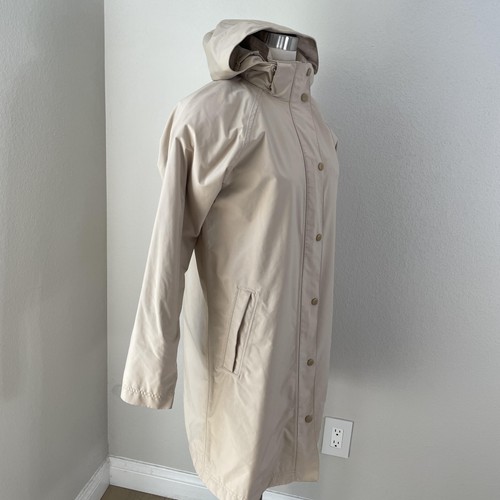 LL Bean Jacket Womens XS Beige Hooded Waterproof Rain Coat Polyester Nylon Liner - Picture 2 of 13