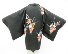 JAPANESE KIMONO BLACK HAORI COAT BLACK 83.5cm 2 ft 9 in PURE SILK EE8229