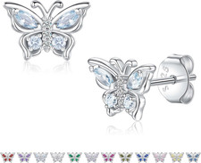 925 Sterling Silver Butterfly Earrings with Birthstone: Butterfly Stud Earrings