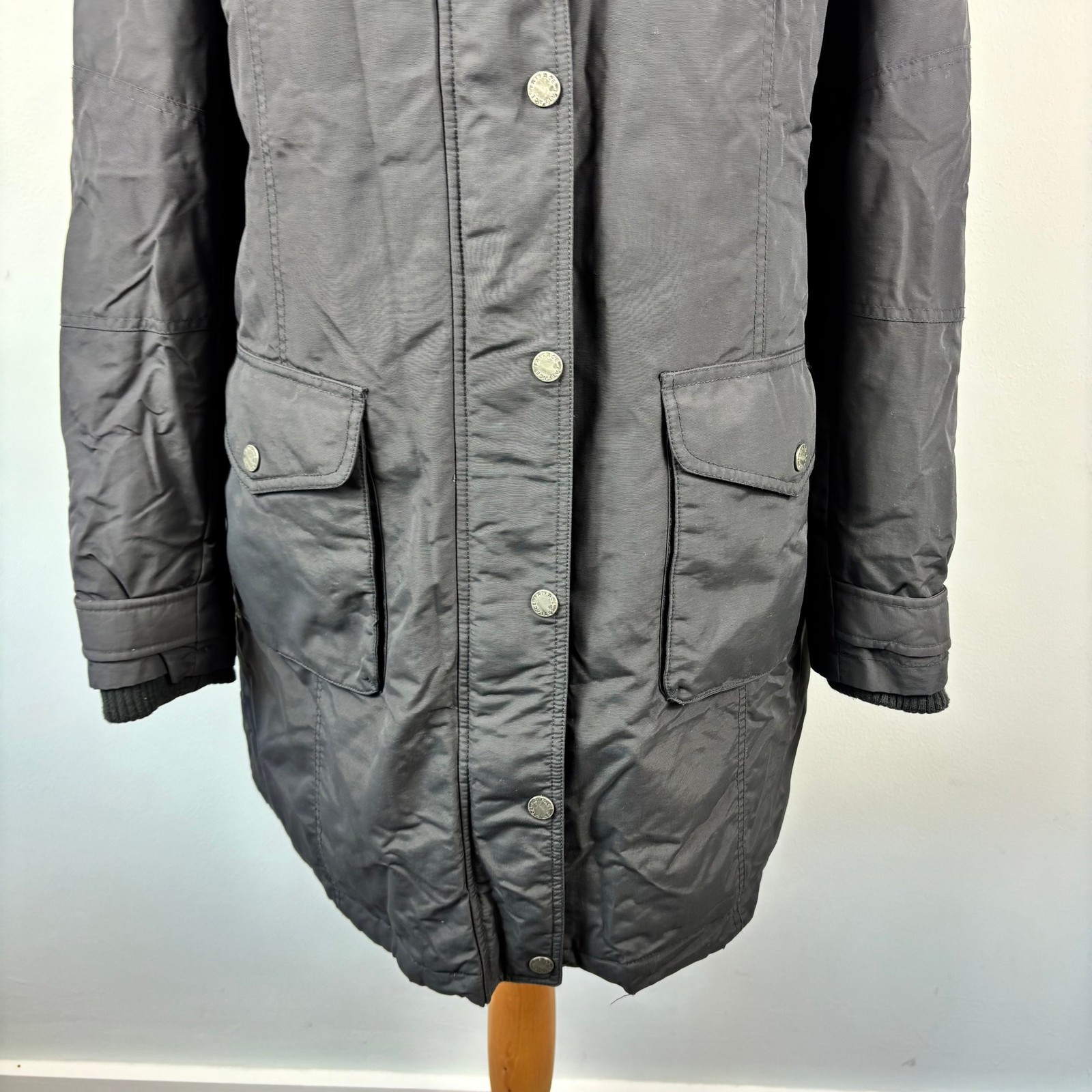 Fat Face Feather Down Parka Coat Size 18 Charcoal Grey Puffer Jacket Fur Trim image 4