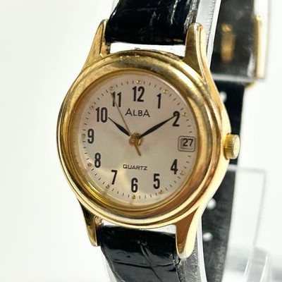 SEIKO ALBA V782X104 Watch Date Quartz Timepiece Black Band Genuine