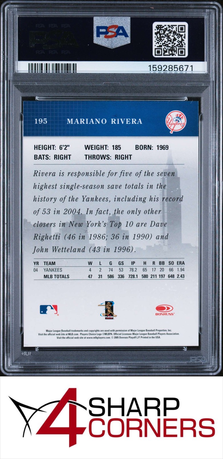 2005 STUDIO #195 MARIANO RIVERA YANKEES HOF PSA 10 view 2